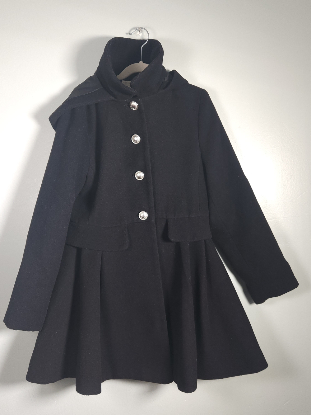 Monsoon Kids Black Fit & Flare Winter Dress Coat Pleated Size 11-12 Yrs